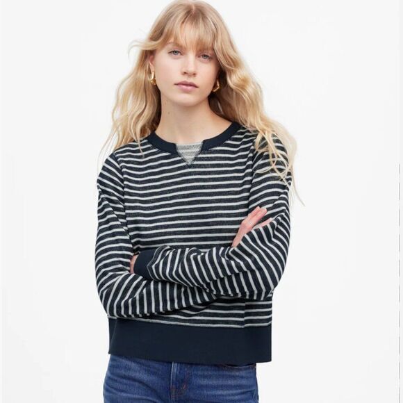 Madewell NU284 Relaxed Long-Sleeve Crewneck Tee in Stripe NWT size XXS - Picture 1 of 10